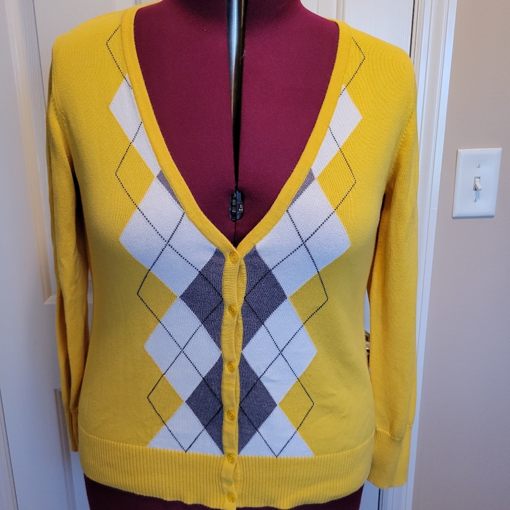 Yellow Argyle Cardigan